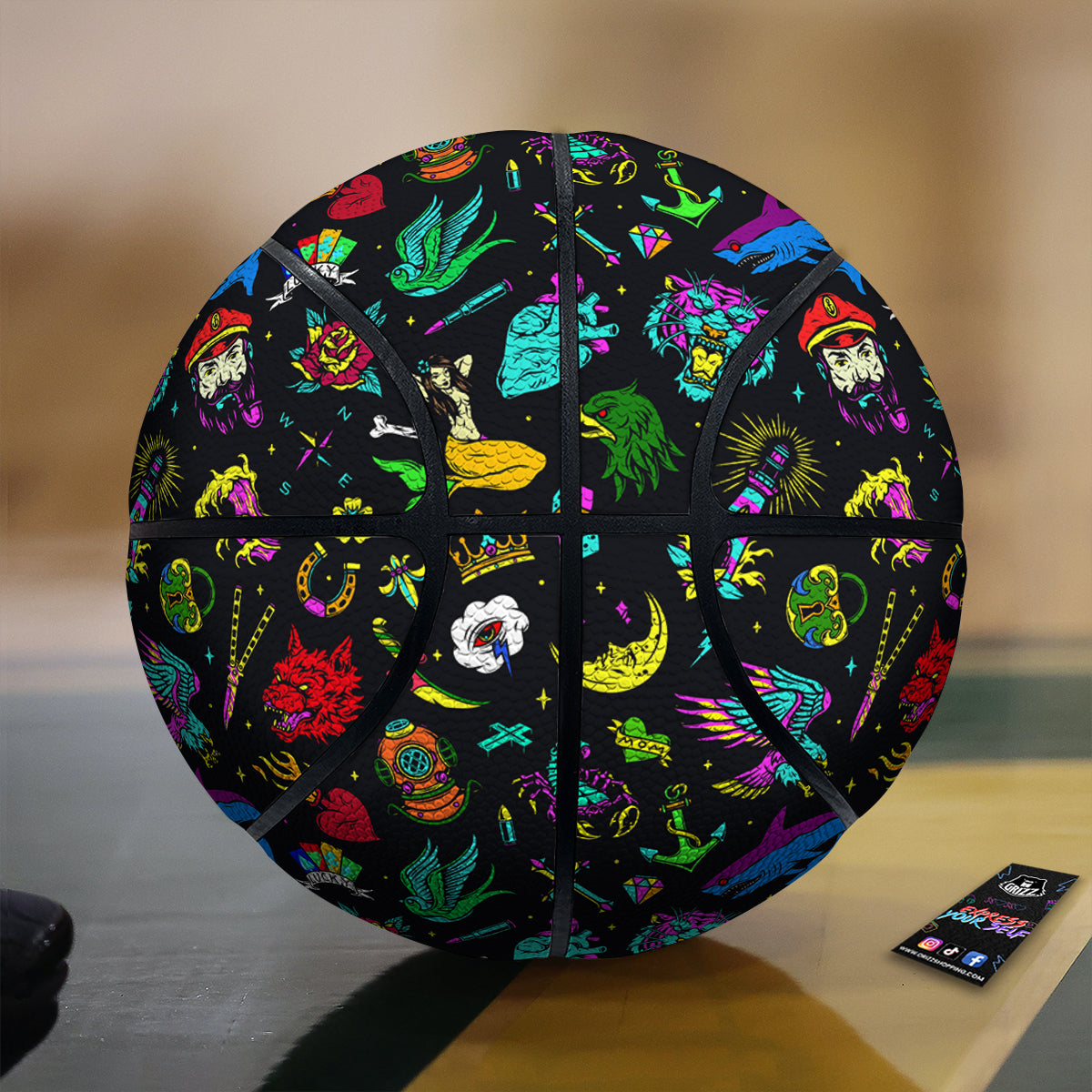Vintage Colorful Tattoo Print Pattern Basketball
