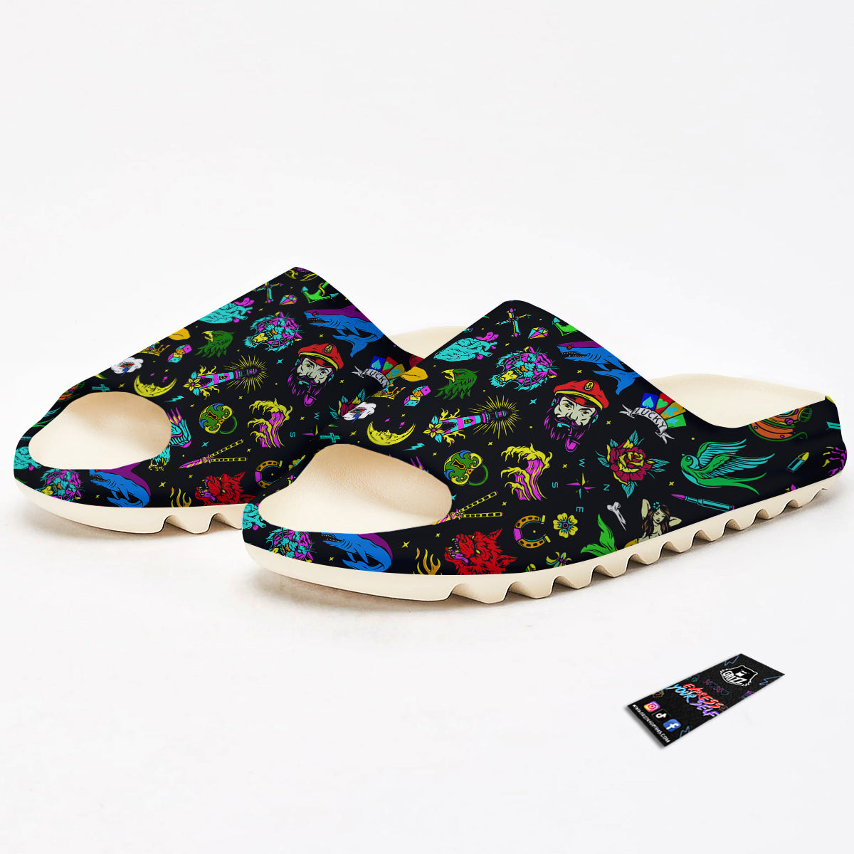 Vintage Colorful Tattoo Print Pattern Sandals-grizzshop