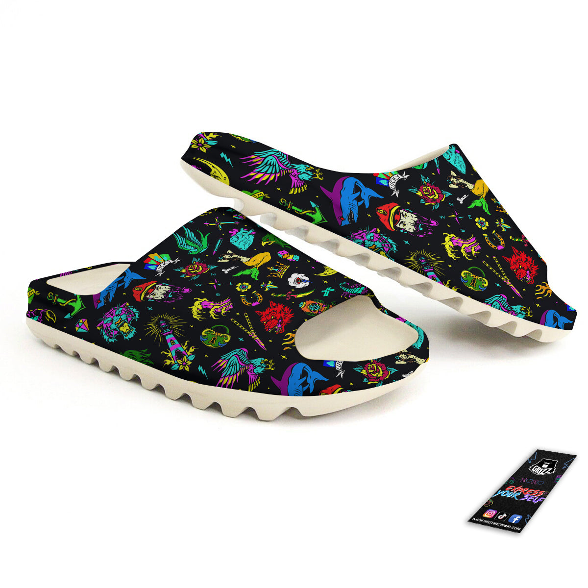 Vintage Colorful Tattoo Print Pattern Sandals-grizzshop