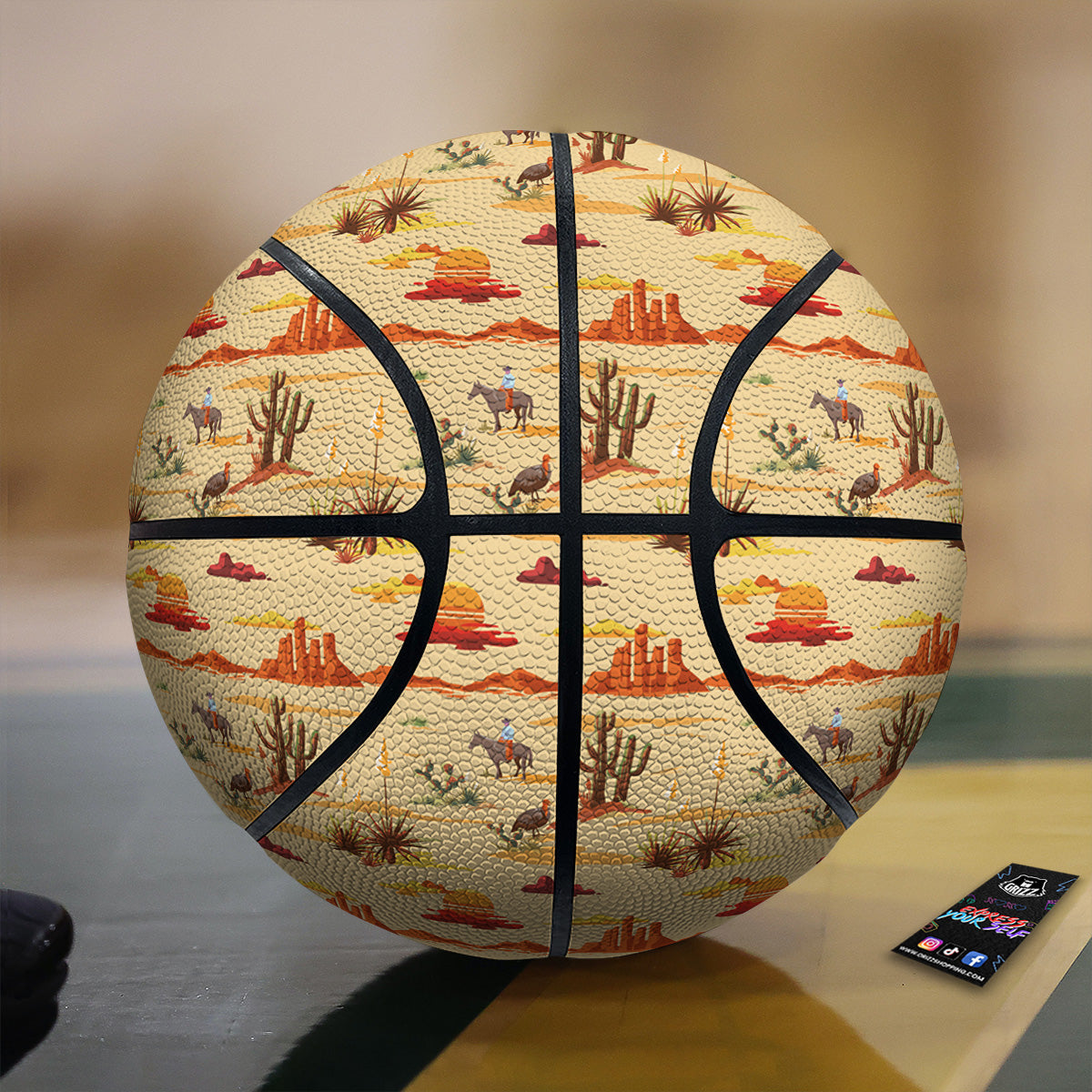 Vintage Cowboy Print Pattern Basketball