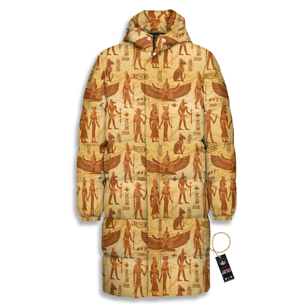 Vintage Egypt Papyrus Ancient Print Pattern Long Down Jacket