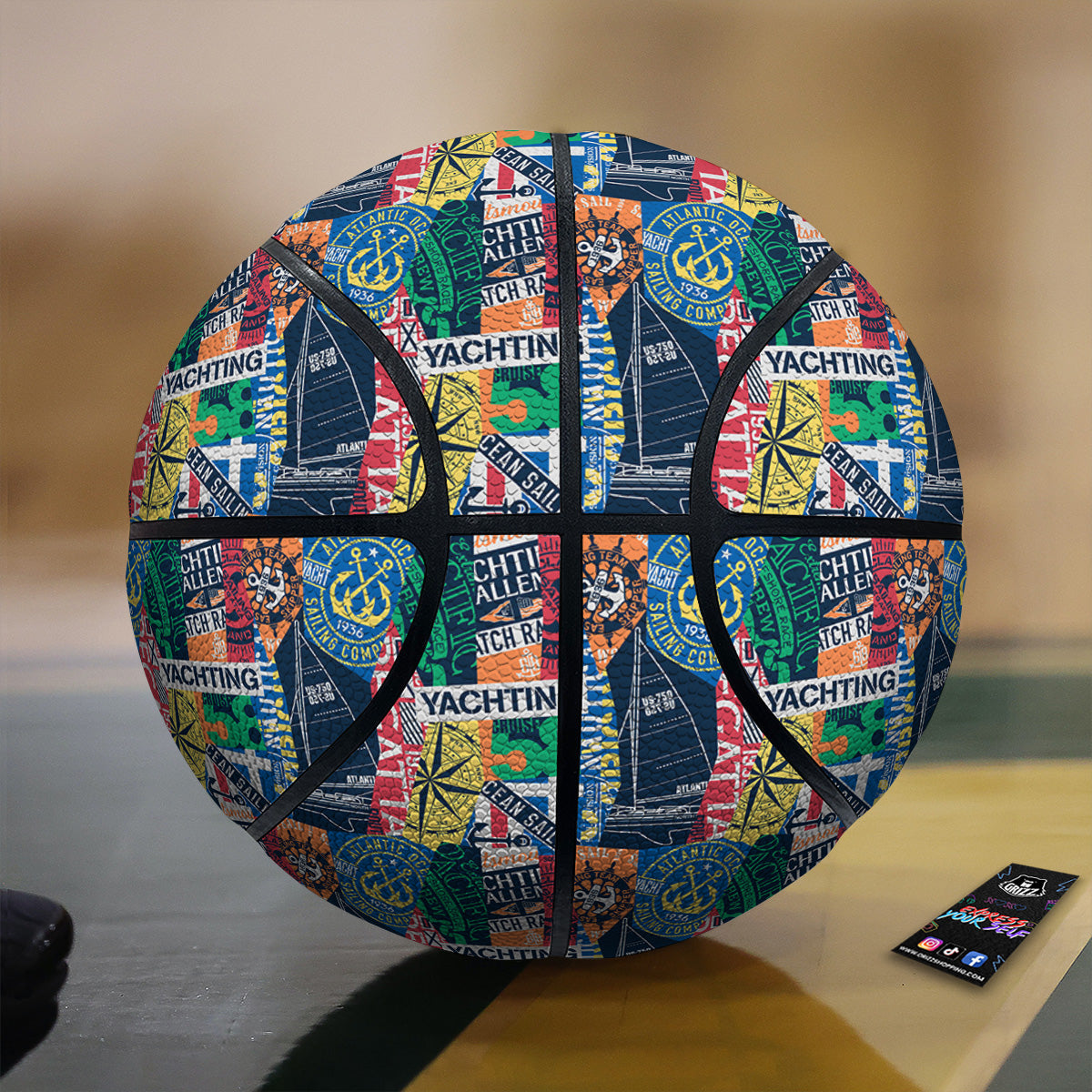 Vintage Nautical Style Colorful Print Pattern Basketball