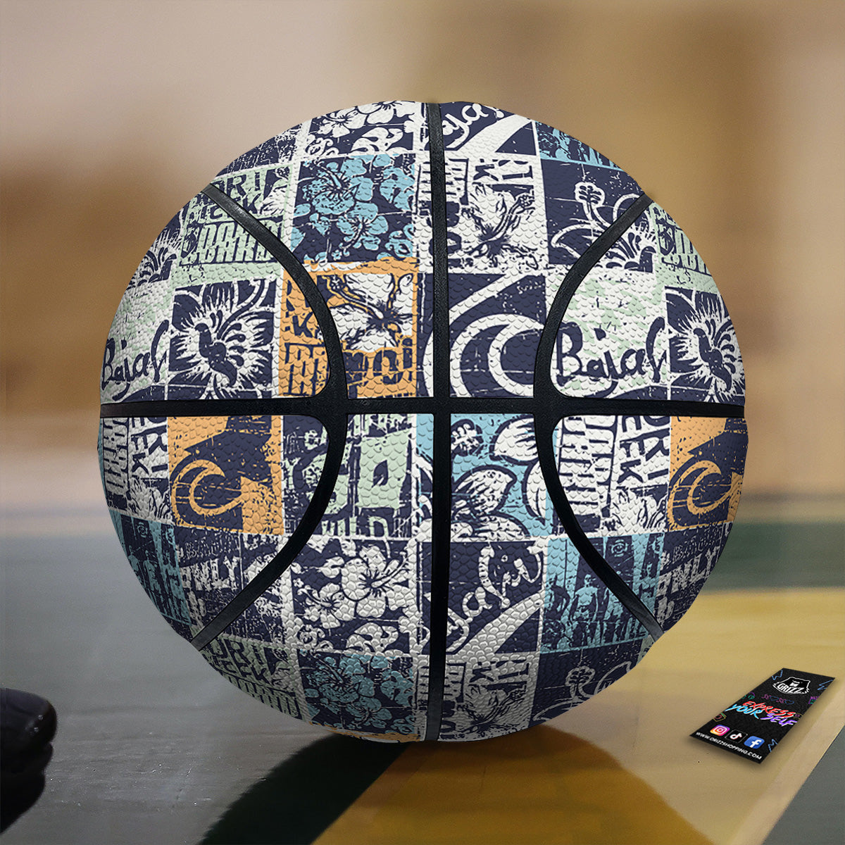 Vintage Patchwork Surfing Print Pattern Basketball