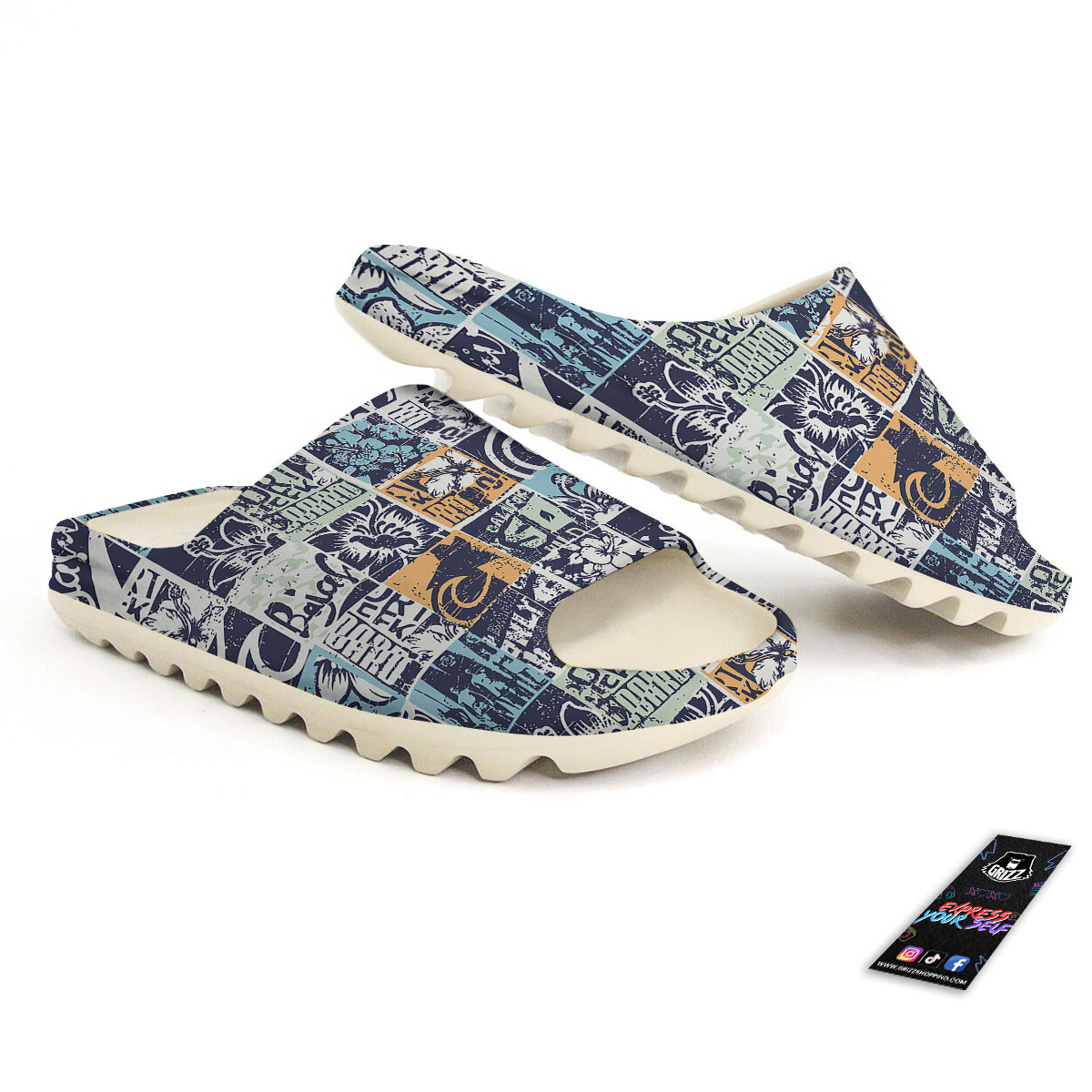 Vintage Patchwork Surfing Print Pattern Sandals-grizzshop