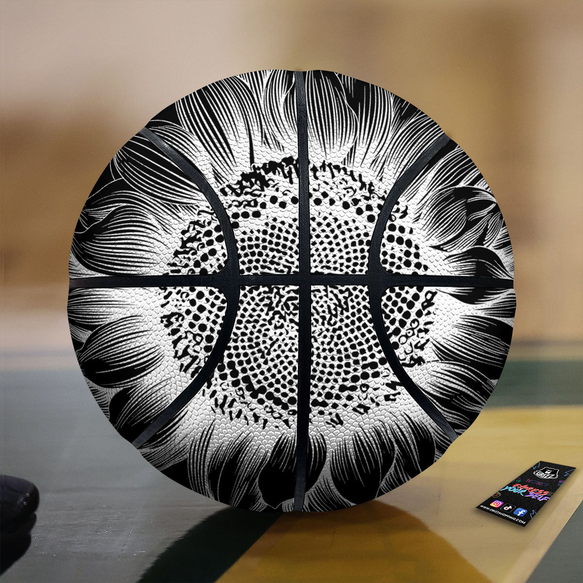 Vintage Sunflower White And Black Print Basketball