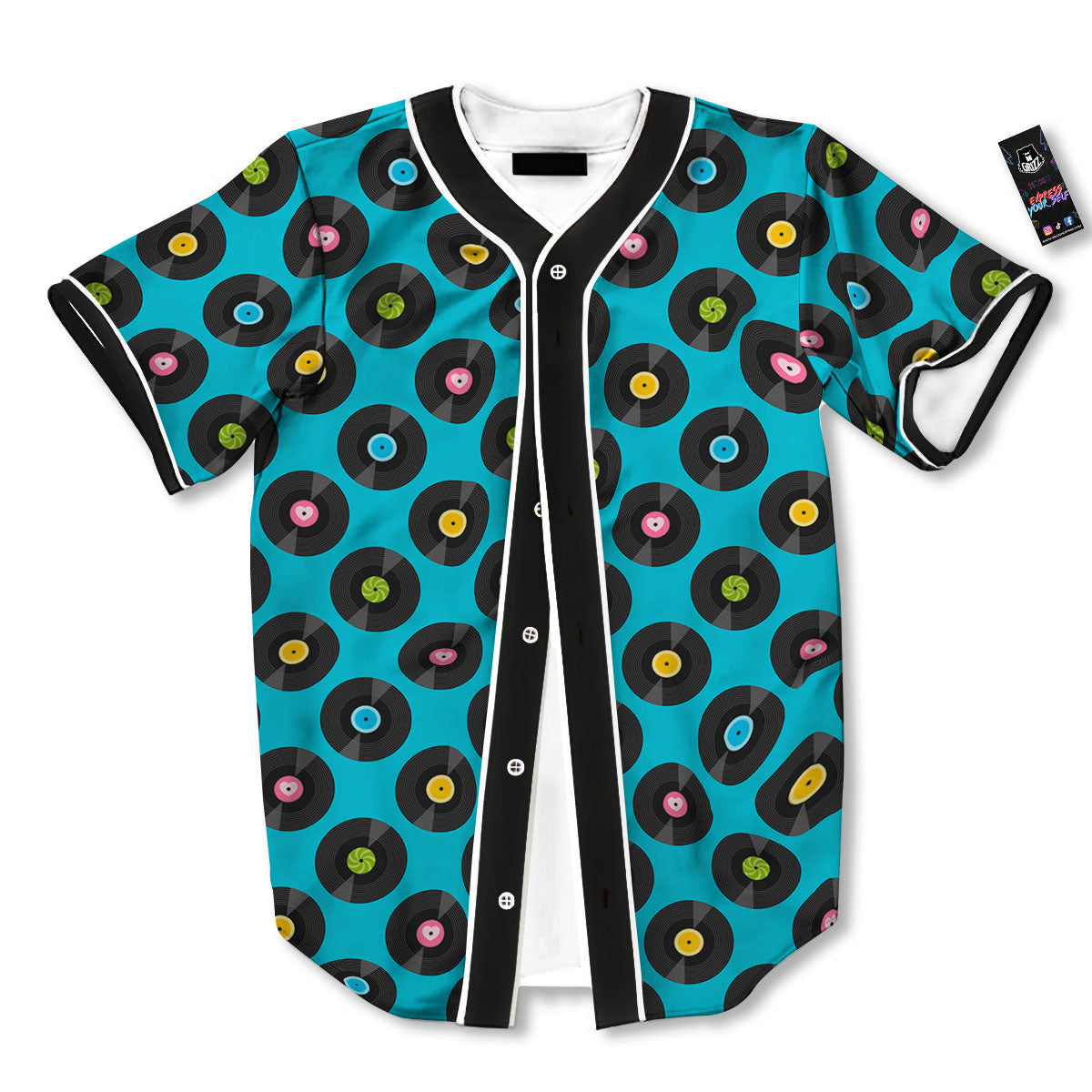 Vinyl Record Blue Print Pattern Baseball Jersey-grizzshop