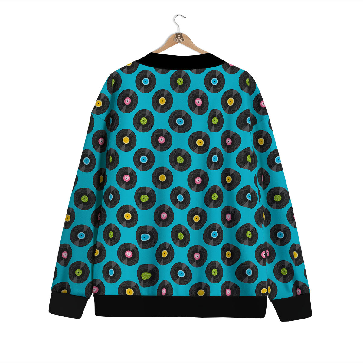 Vinyl Record Blue Print Pattern Cardigan-grizzshop
