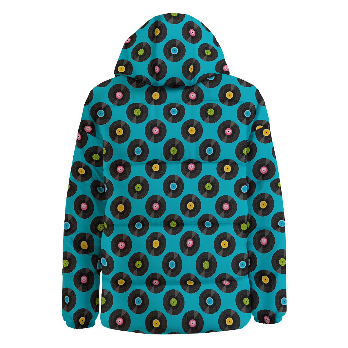 Vinyl Record Blue Print Pattern Down Jacket-grizzshop