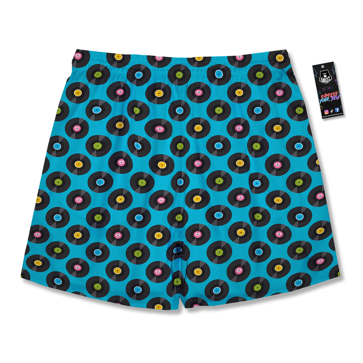 Vinyl Record Blue Print Pattern Men's Running Shorts-grizzshop