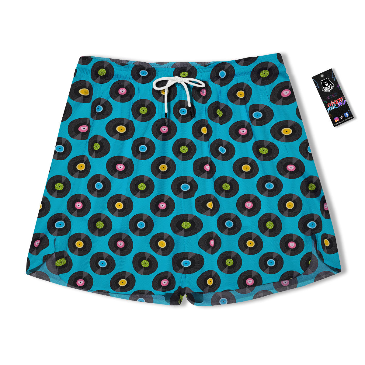 Vinyl Record Blue Print Pattern Men's Running Shorts-grizzshop