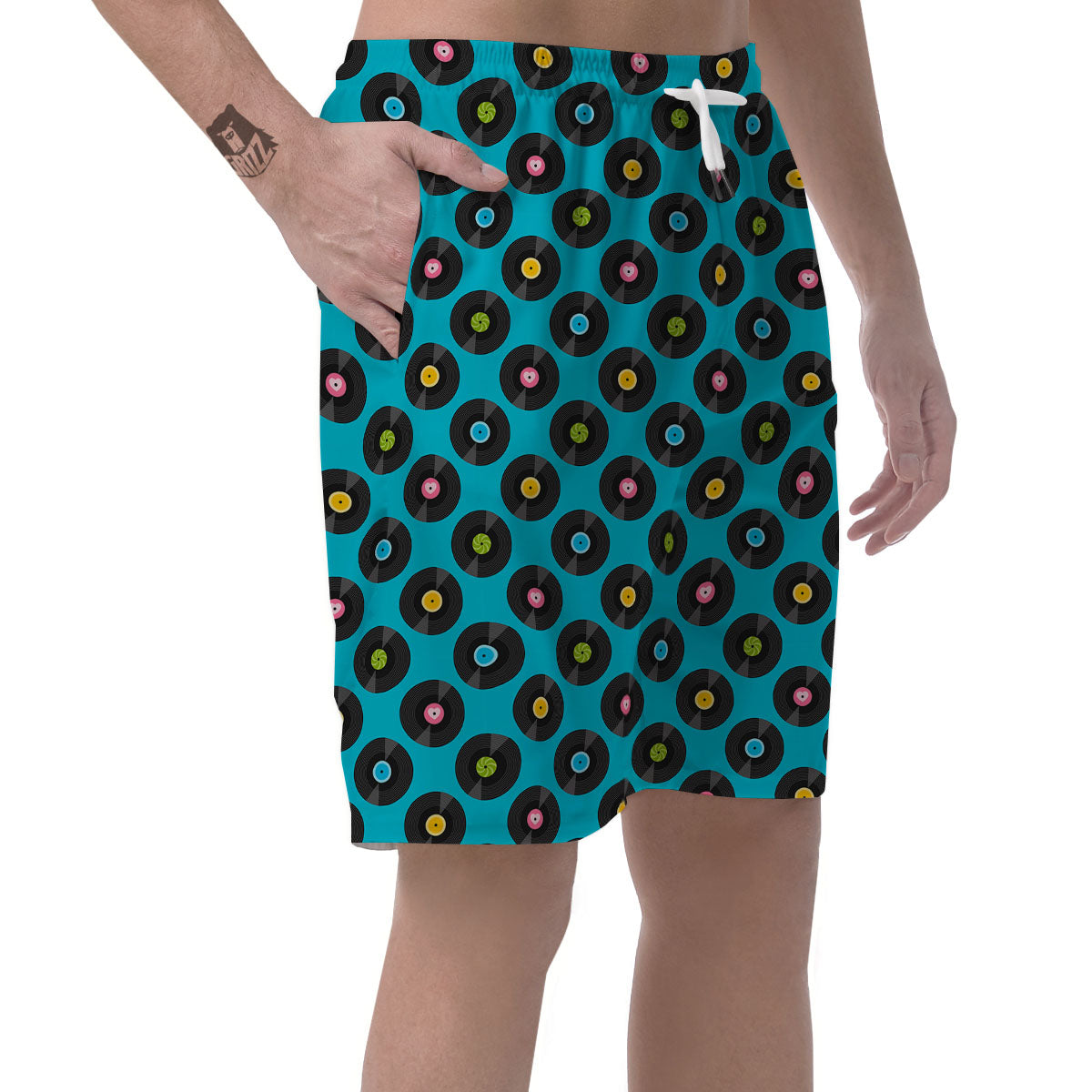Vinyl Record Blue Print Pattern Men's Shorts-grizzshop