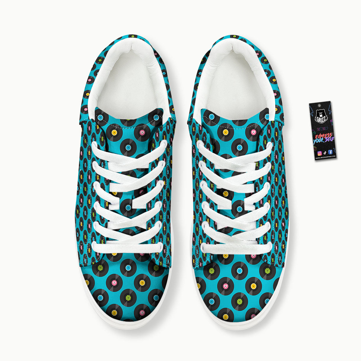 Vinyl Record Blue Print Pattern Platform Shoes-grizzshop