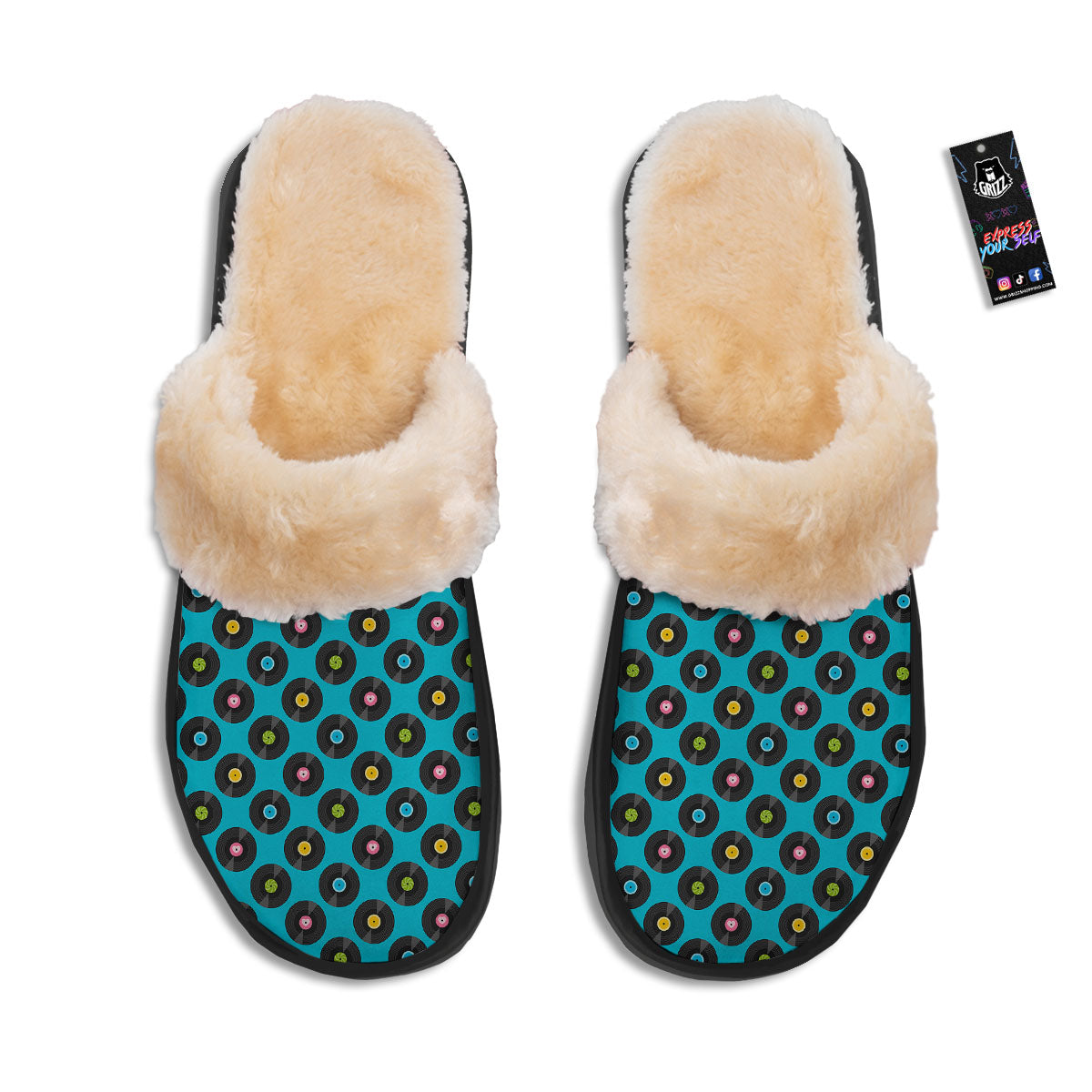 Vinyl Record Blue Print Pattern Slippers-grizzshop