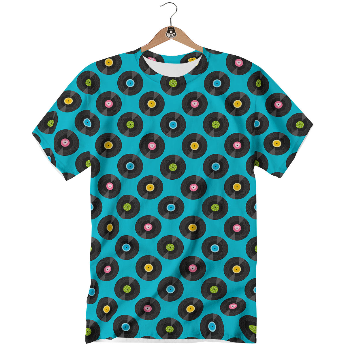 Vinyl Record Blue Print Pattern T-Shirt-grizzshop