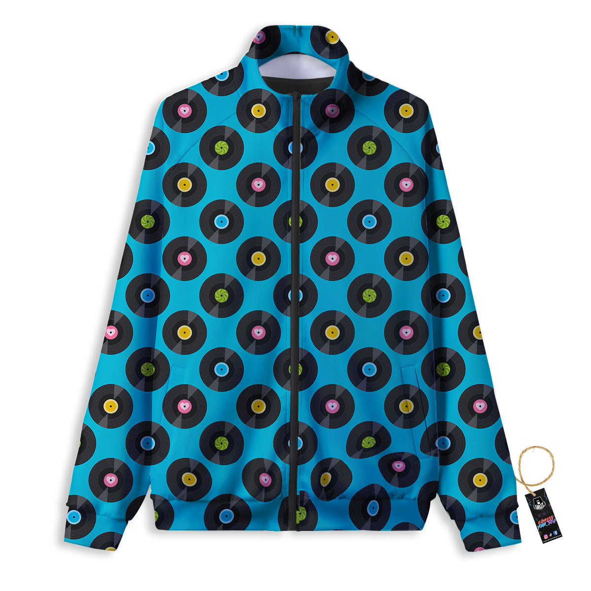 Vinyl Record Blue Print Pattern Track Jacket-grizzshop