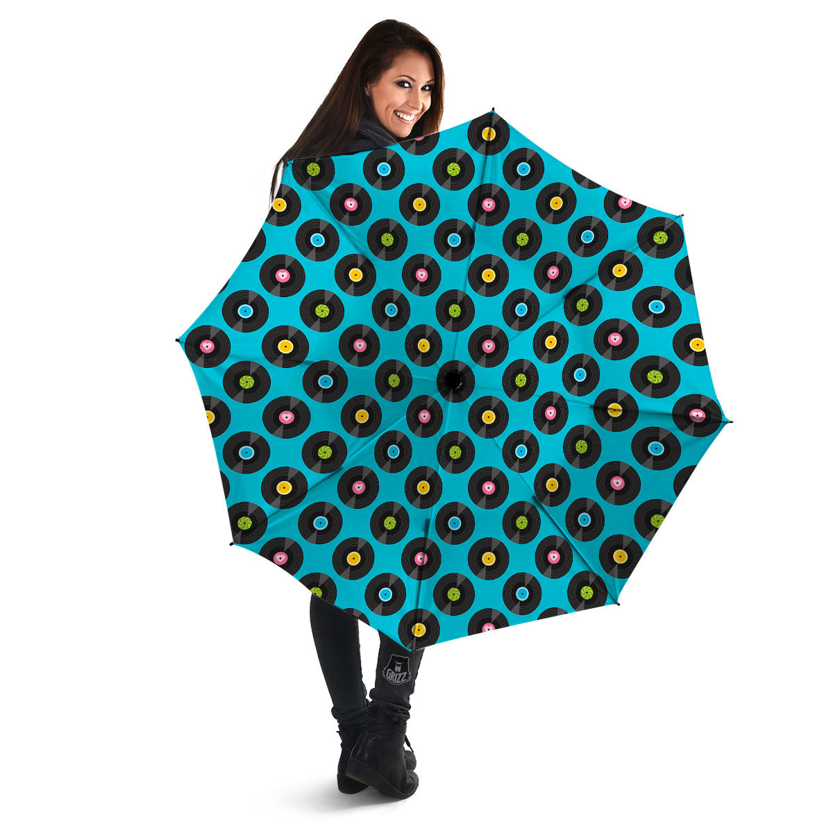 Vinyl Record Blue Print Pattern Umbrella-grizzshop