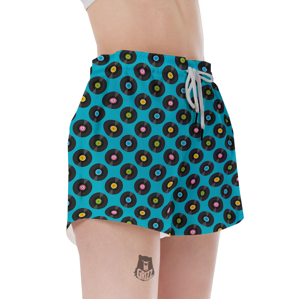 Vinyl Record Blue Print Pattern Women's Shorts-grizzshop