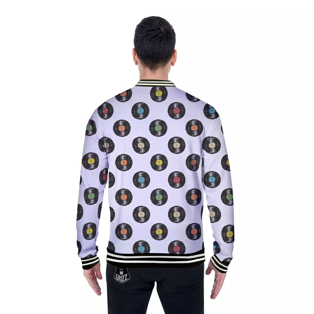 Vinyl Record Hand Drawn Print Pattern Baseball Jacket-grizzshop