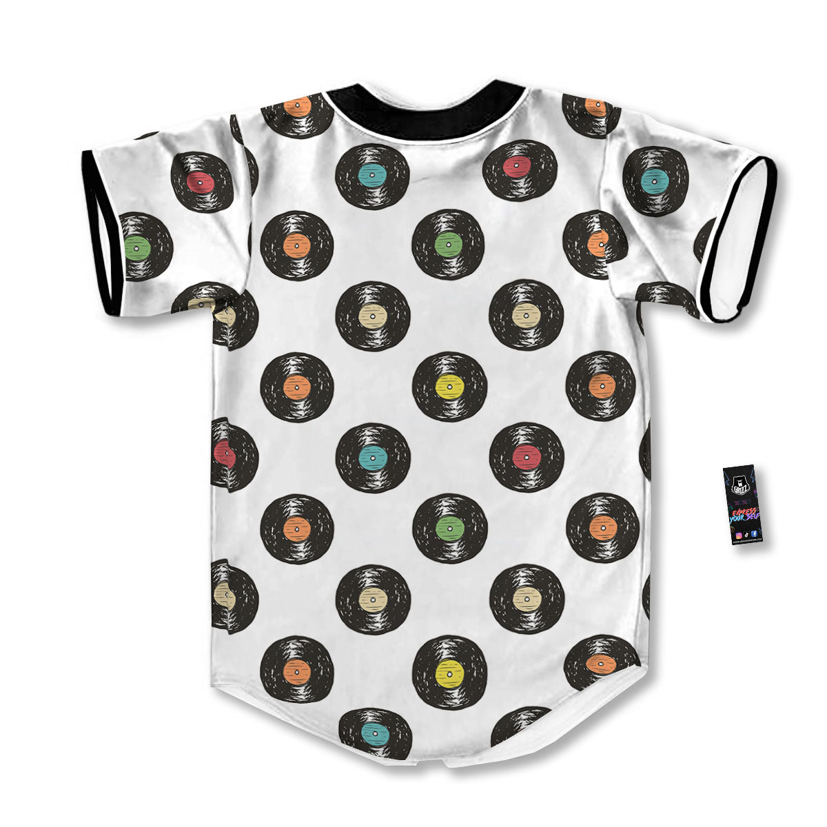 Vinyl Record Hand Drawn Print Pattern Baseball Jersey-grizzshop