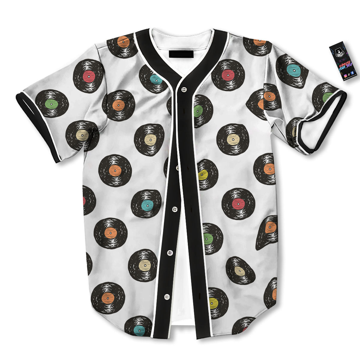 Vinyl Record Hand Drawn Print Pattern Baseball Jersey-grizzshop