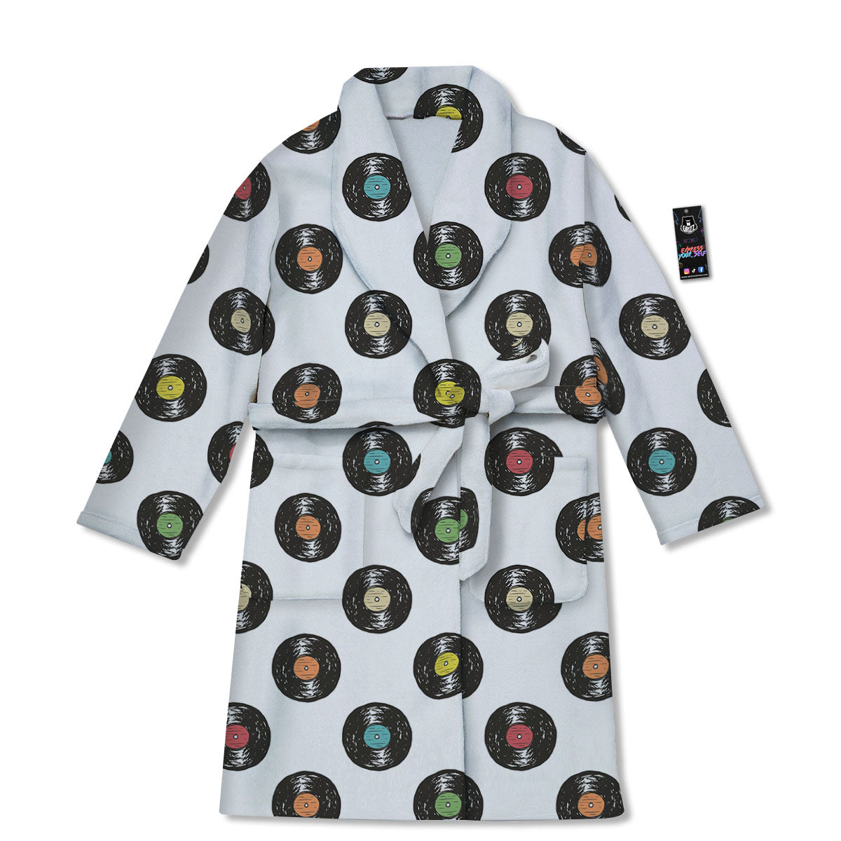 Vinyl Record Hand Drawn Print Pattern Bathrobe-grizzshop