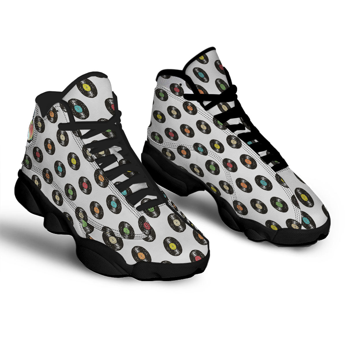Vinyl Record Hand Drawn Print Pattern Black Basketball Shoes-grizzshop