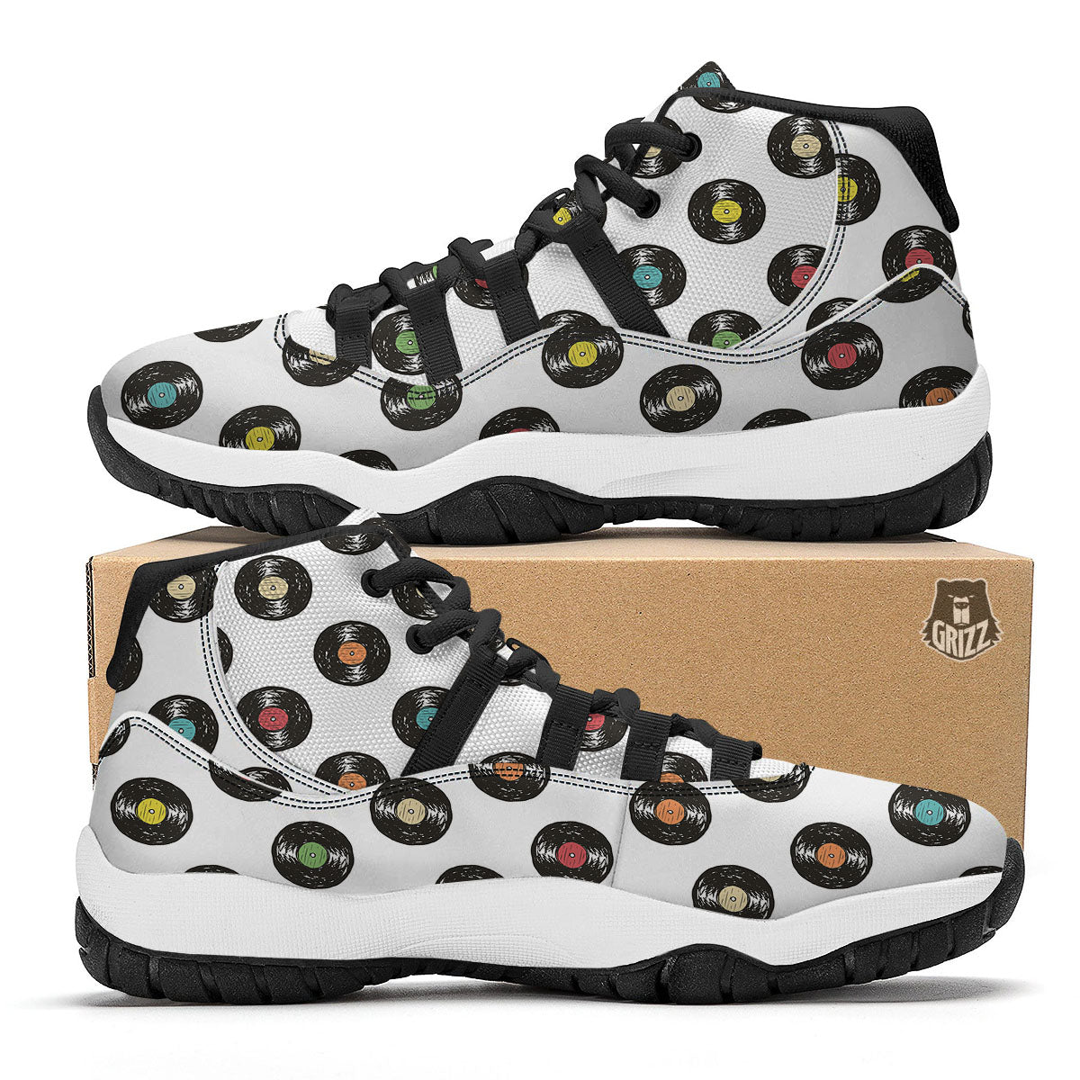 Vinyl Record Hand Drawn Print Pattern Black Bball Shoes-grizzshop