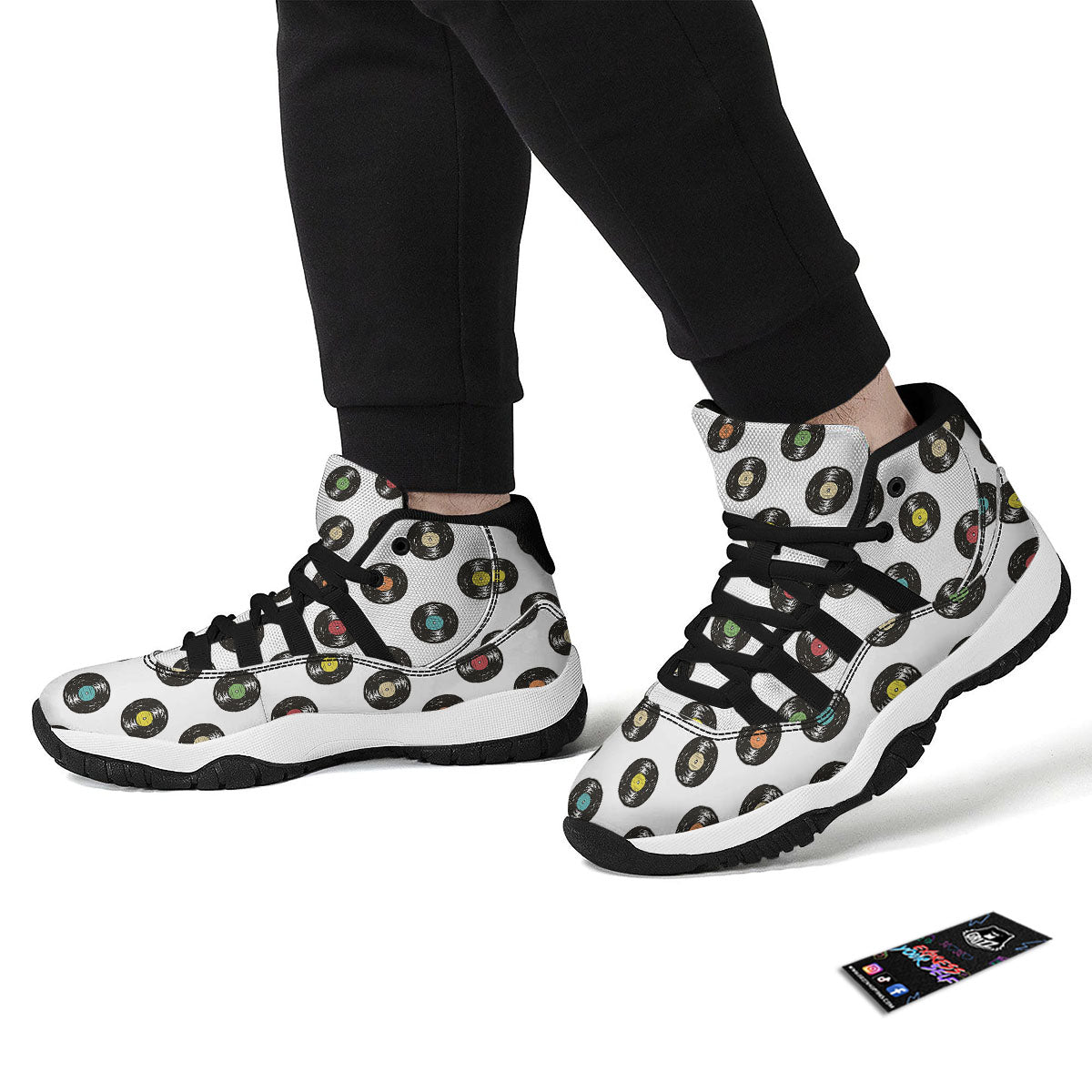 Vinyl Record Hand Drawn Print Pattern Black Bball Shoes-grizzshop