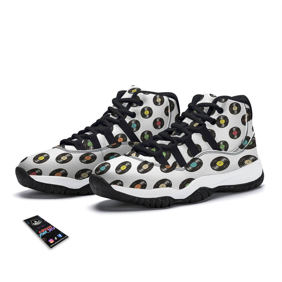 Vinyl Record Hand Drawn Print Pattern Black Bball Shoes-grizzshop