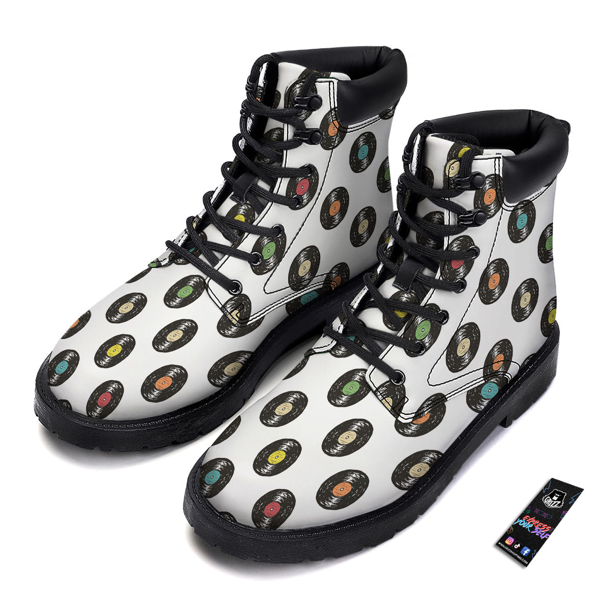 Vinyl Record Hand Drawn Print Pattern Boots-grizzshop