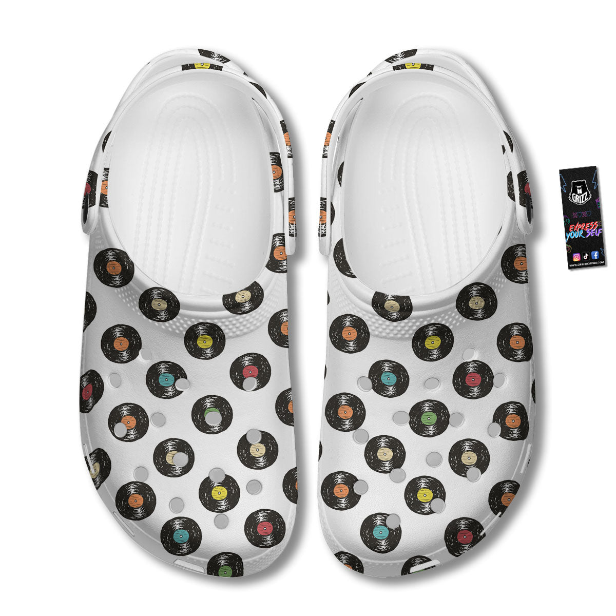 Vinyl Record Hand Drawn Print Pattern Clog-grizzshop