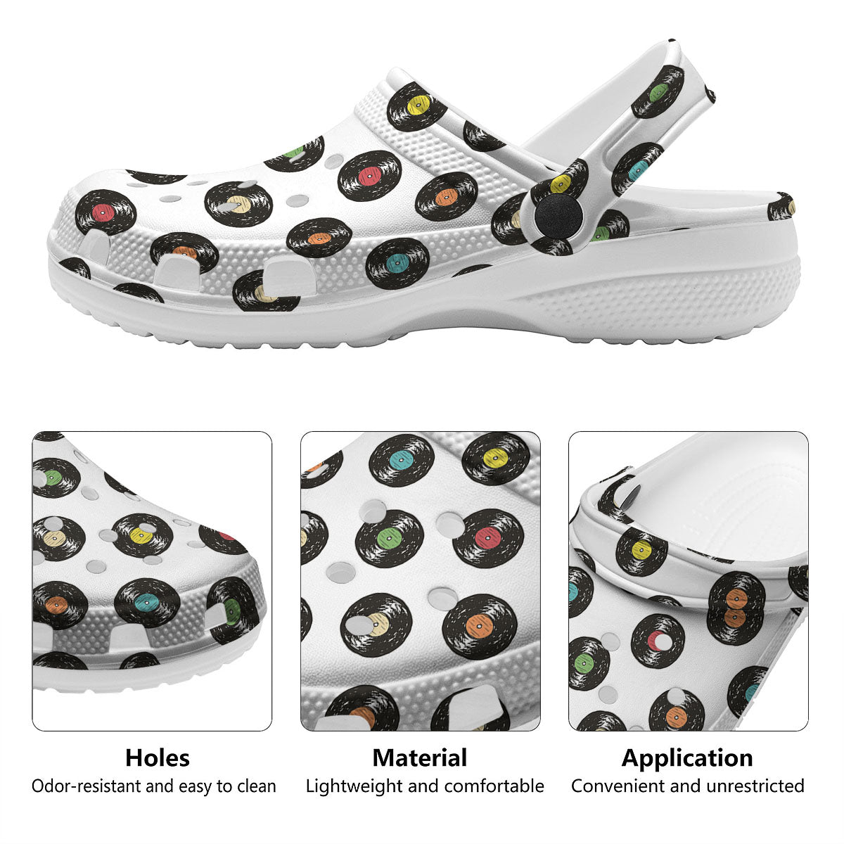 Vinyl Record Hand Drawn Print Pattern Clog-grizzshop
