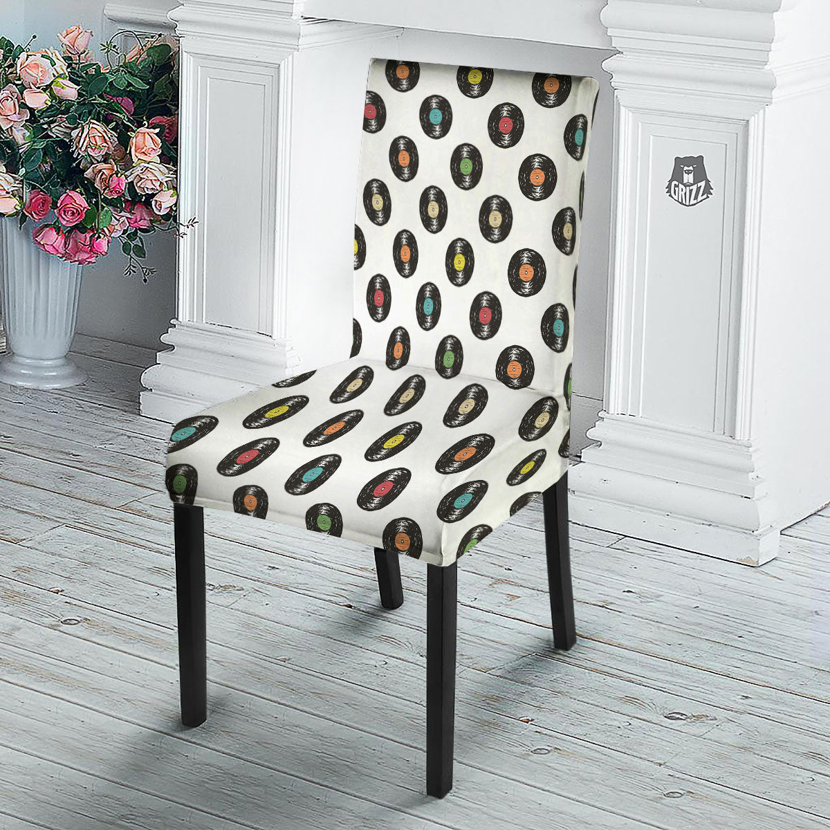 Vinyl Record Hand Drawn Print Pattern Dining Chair Slipcover-grizzshop