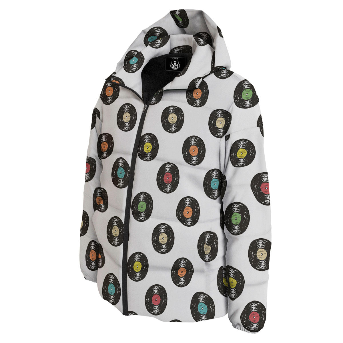 Vinyl Record Hand Drawn Print Pattern Down Jacket-grizzshop