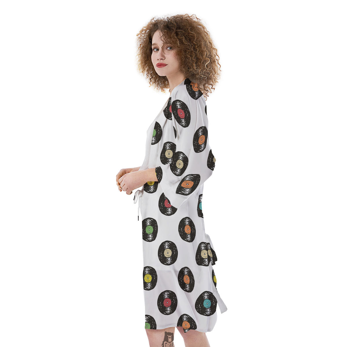 Vinyl Record Hand Drawn Print Pattern Kimono-grizzshop