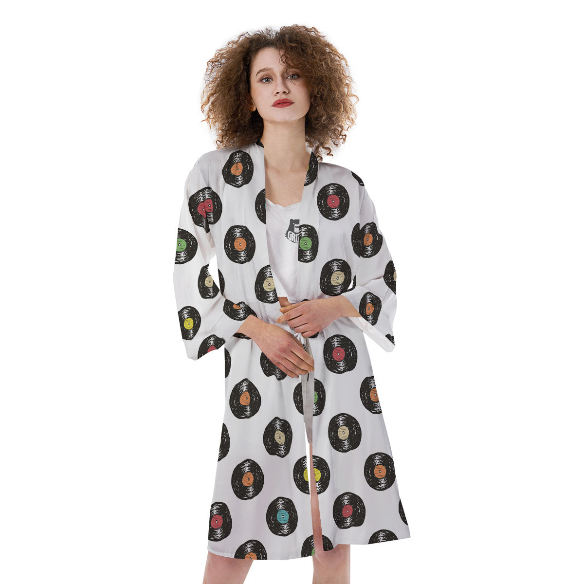Vinyl Record Hand Drawn Print Pattern Kimono-grizzshop