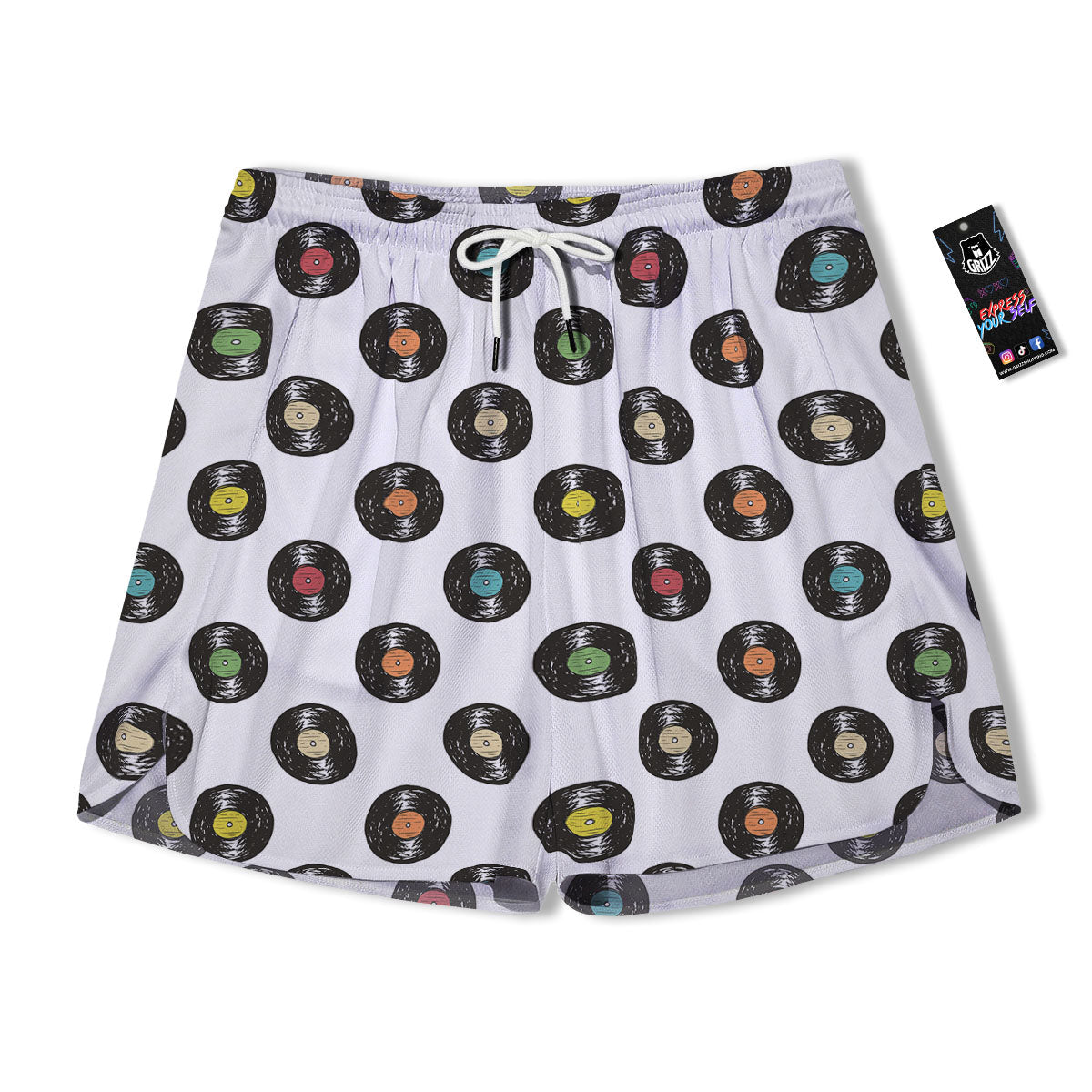 Vinyl Record Hand Drawn Print Pattern Men's Running Shorts-grizzshop