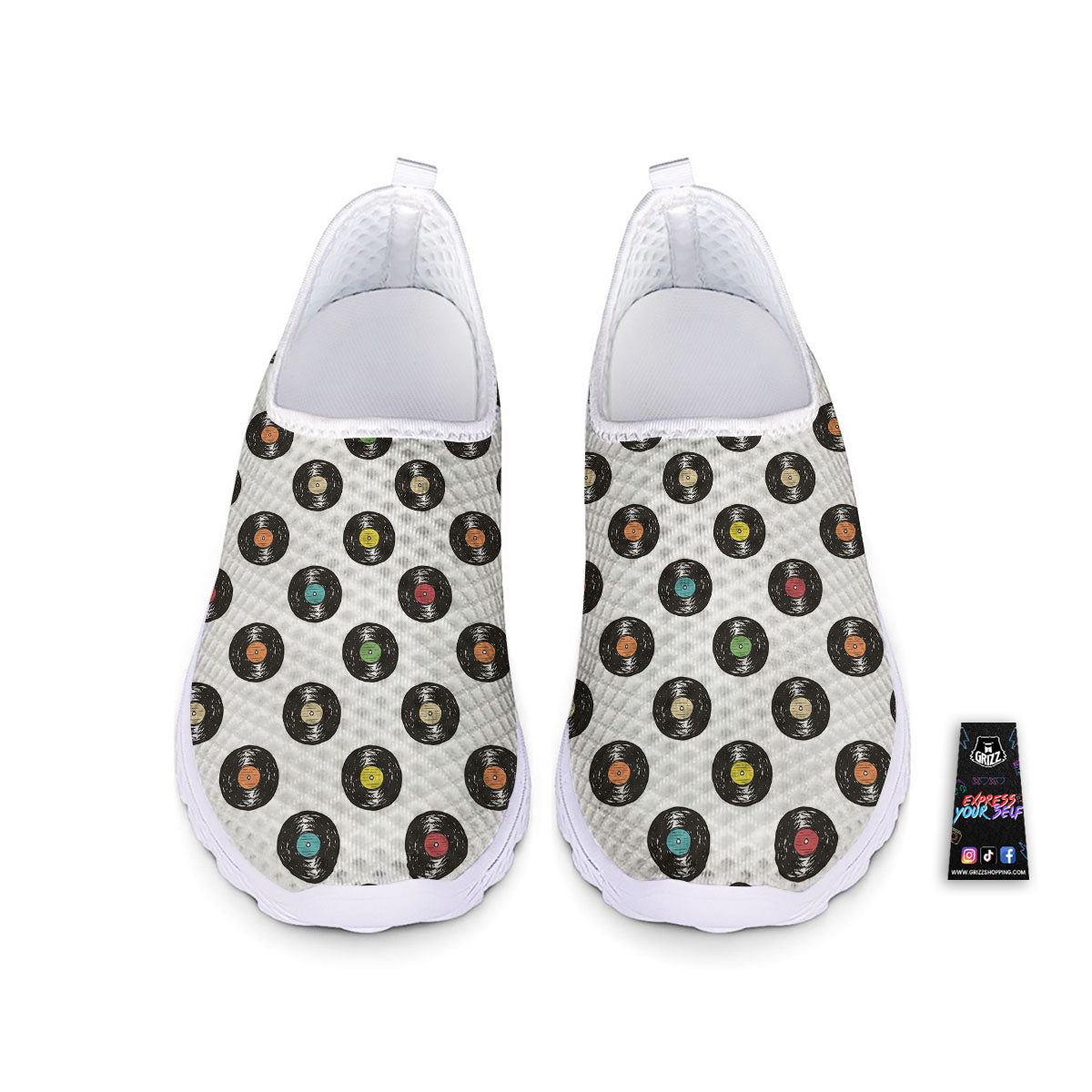 Vinyl Record Hand Drawn Print Pattern Nurse Shoes-grizzshop