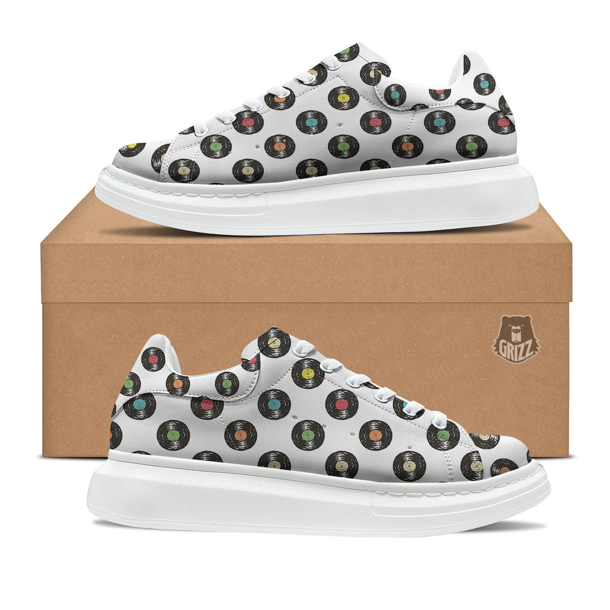 Vinyl Record Hand Drawn Print Pattern Platform Shoes-grizzshop
