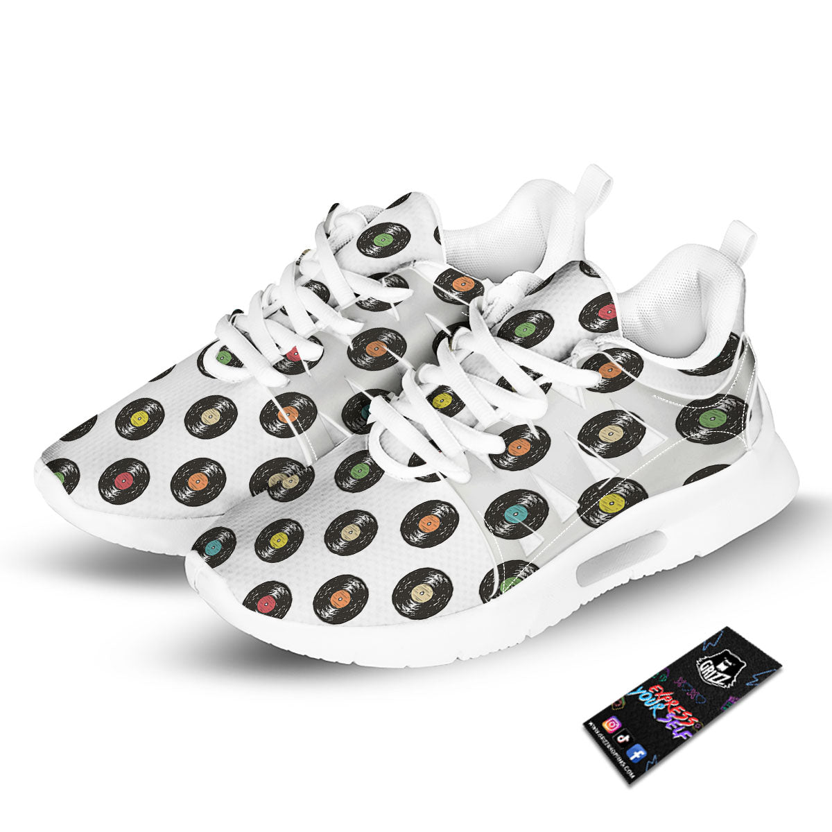 Vinyl Record Hand Drawn Print Pattern Tennis Shoes-grizzshop