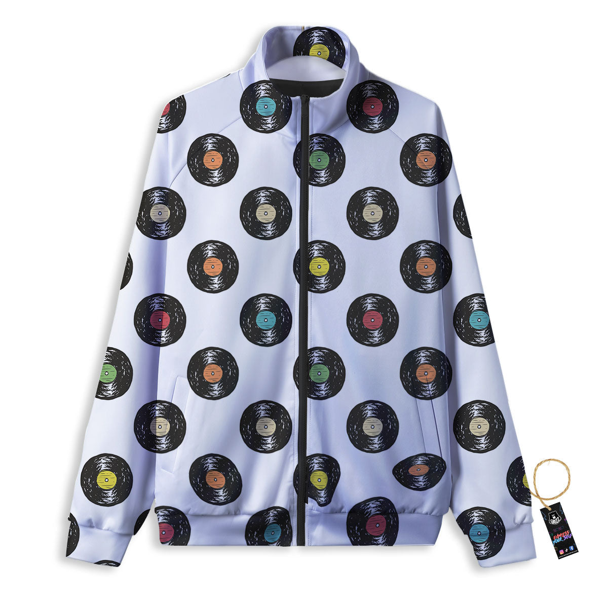 Vinyl Record Hand Drawn Print Pattern Track Jacket-grizzshop
