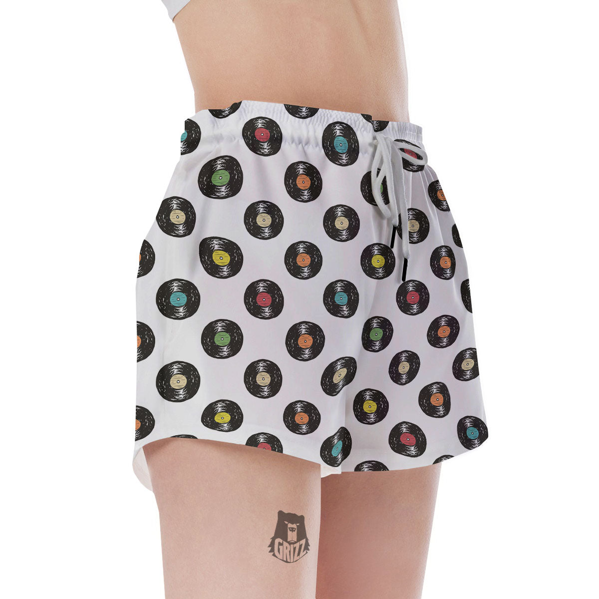 Vinyl Record Hand Drawn Print Pattern Women's Shorts-grizzshop