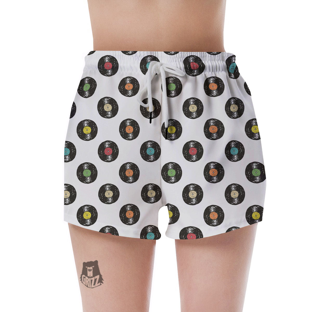Vinyl Record Hand Drawn Print Pattern Women's Shorts-grizzshop