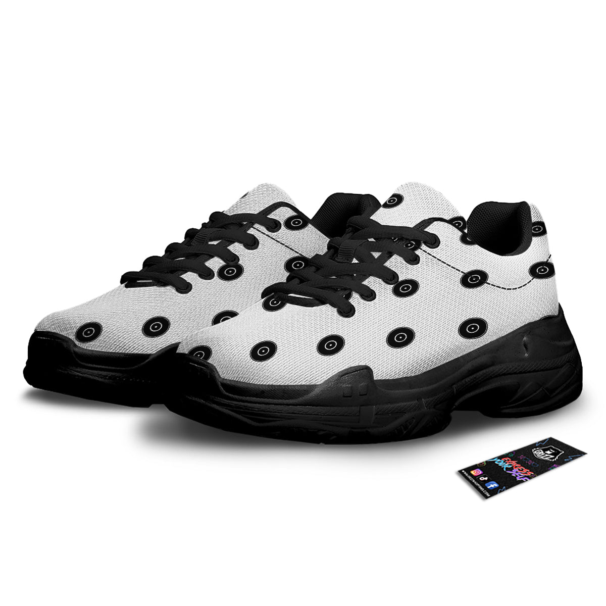 Vinyl White And Black Print Pattern Black Chunky Shoes-grizzshop