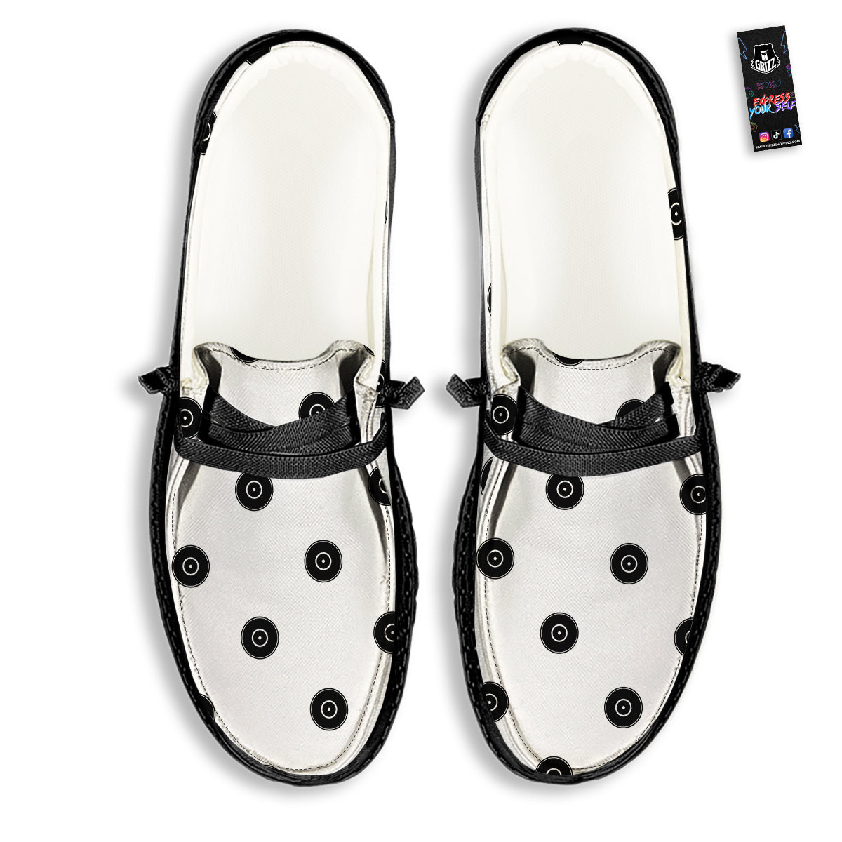 Vinyl White And Black Print Pattern Black Loafers-grizzshop
