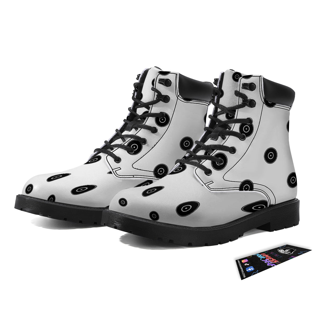 Vinyl White And Black Print Pattern Boots-grizzshop