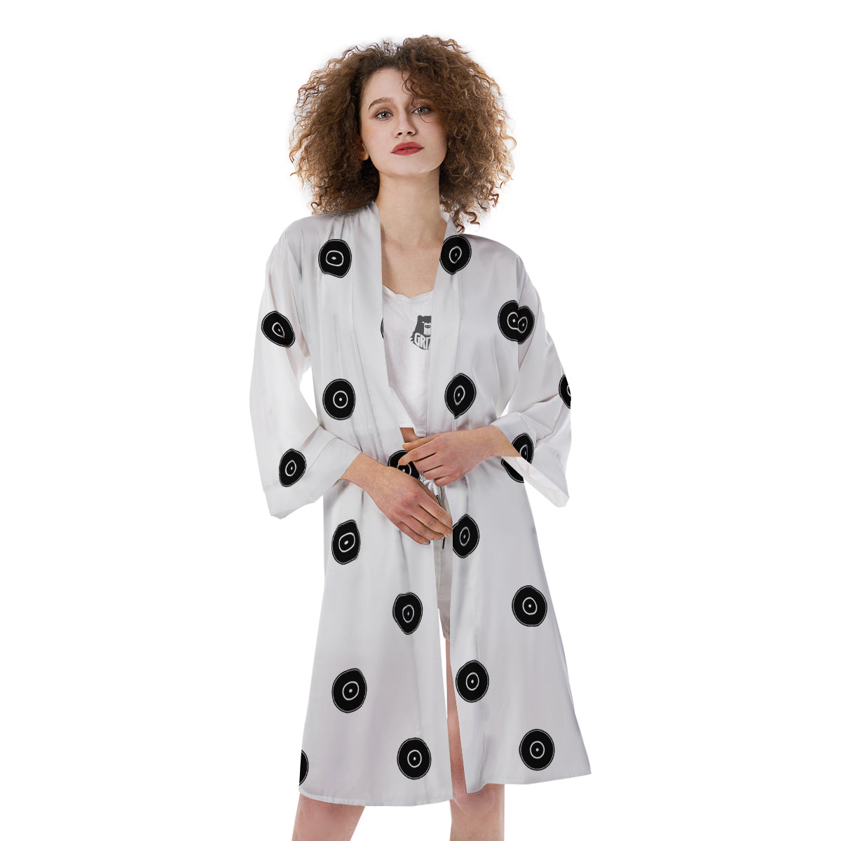 Vinyl White And Black Print Pattern Kimono-grizzshop