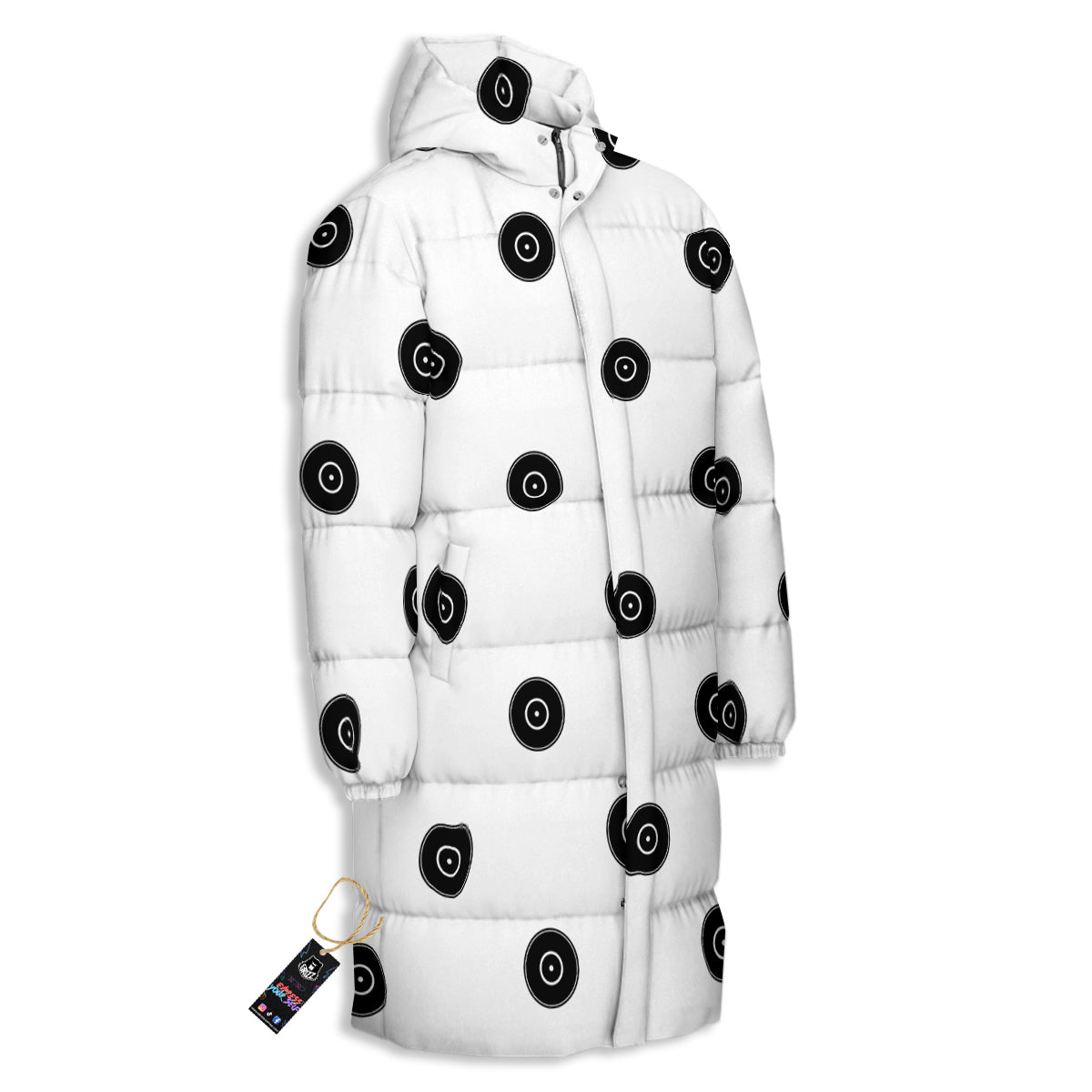 Vinyl White And Black Print Pattern Long Down Jacket-grizzshop