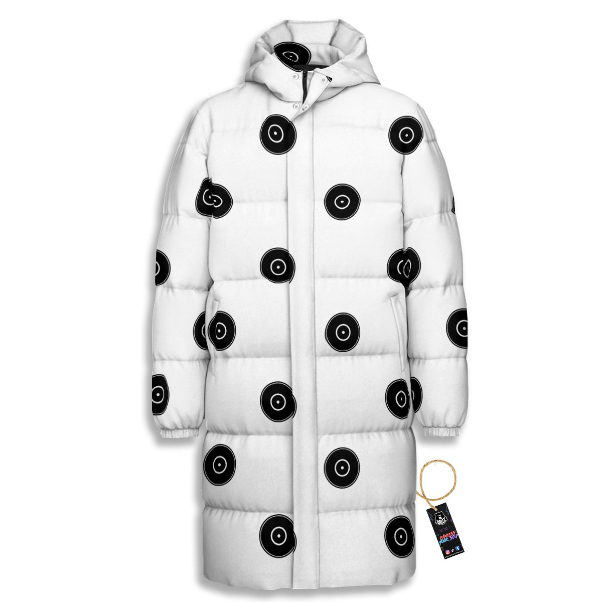 Vinyl White And Black Print Pattern Long Down Jacket-grizzshop