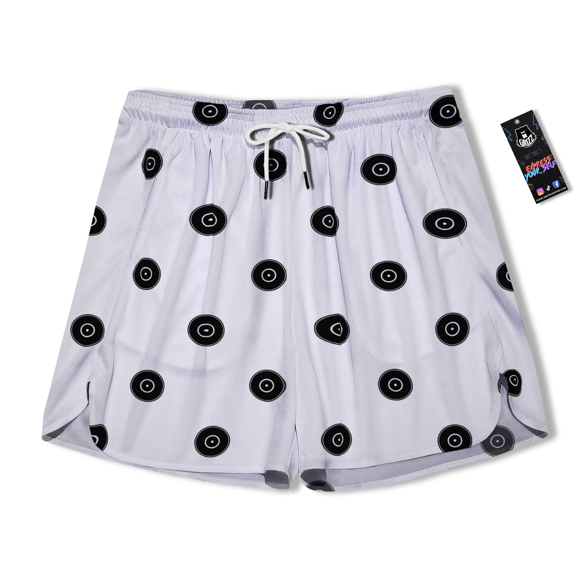Vinyl White And Black Print Pattern Men's Running Shorts-grizzshop